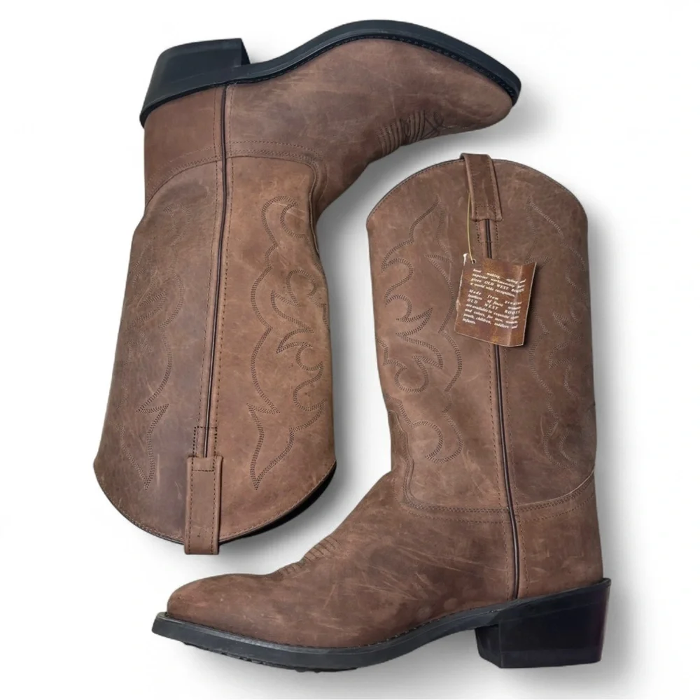 Old West Brown Leather Cowboy Boots | Pointed Toe Western Size 11